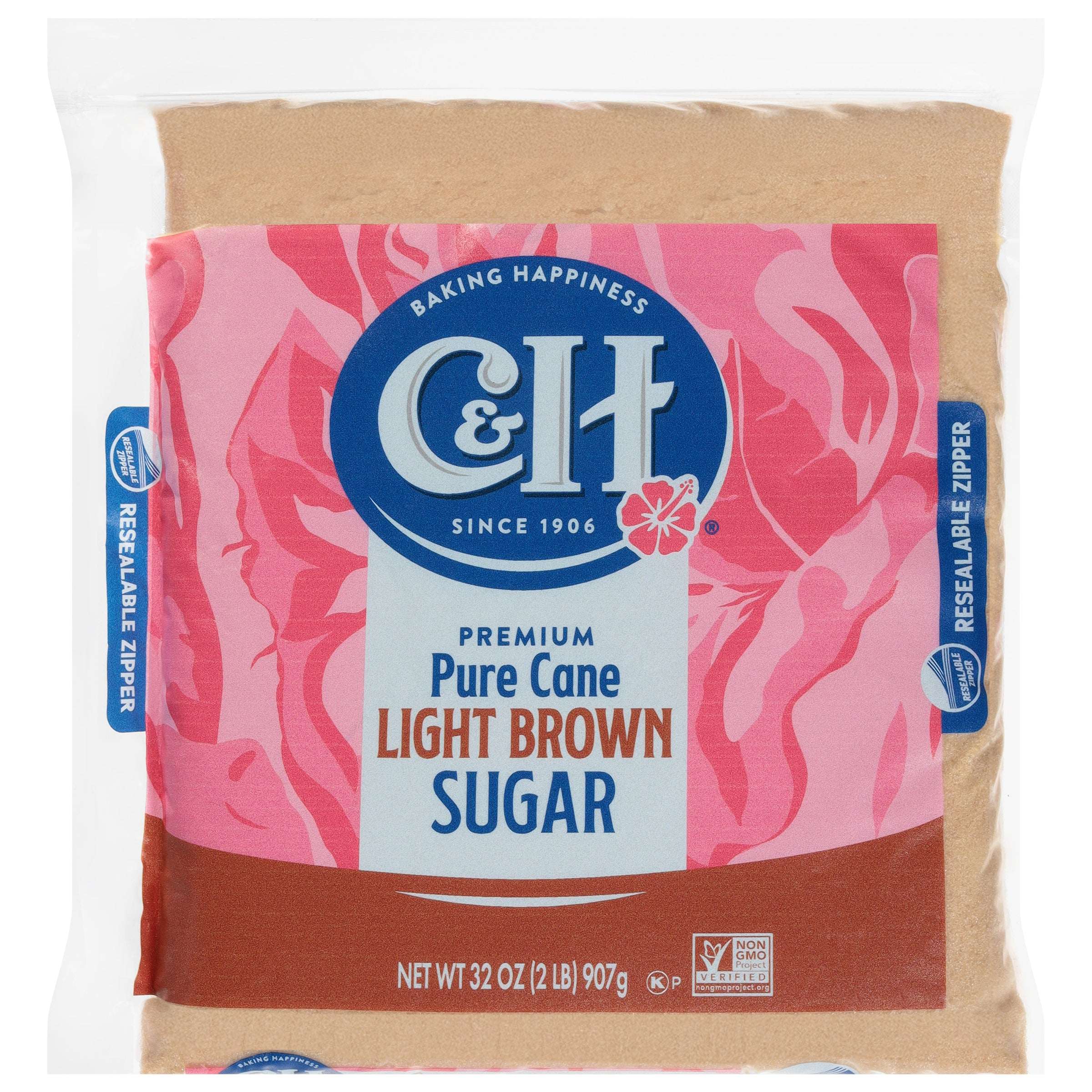 C&H Premium Pure Cane Light Brown Sugar 2 lb. Zipper-Pak
