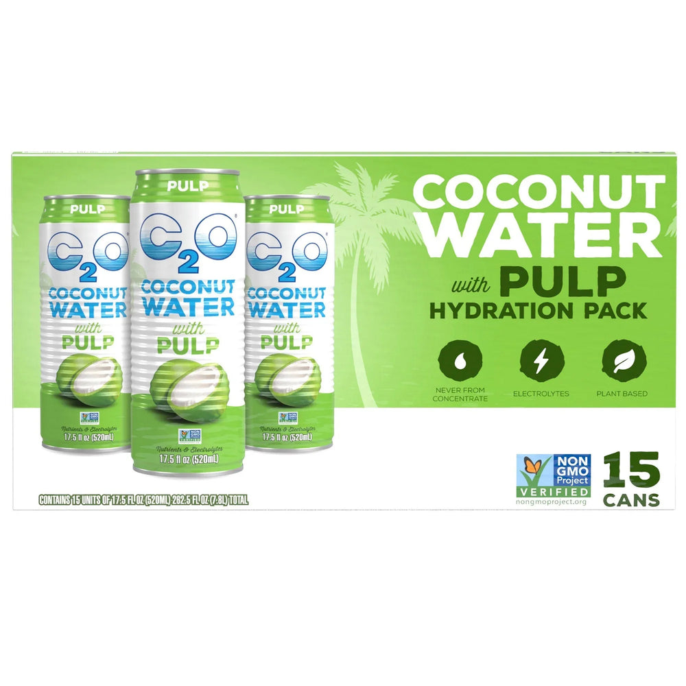 C2O Coconut Water Hydration Pack with Pulp, Original, 17.5 fl oz, 15-count - USA MEGA SHOP