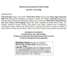 Buttercream frosted cut-out cookie nutrition facts panel, net Wt 1.5 oz