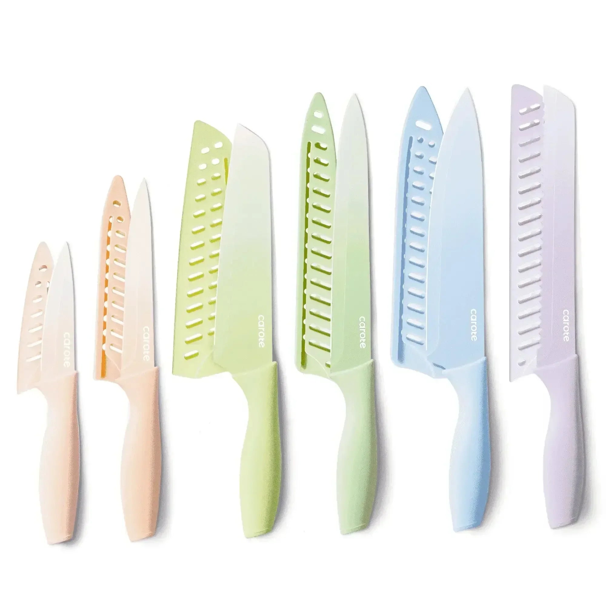 Carote 12 Pcs Kitchen Knife Set, Stainless Steel Knife Set with Nonstick Creamic Coating, Taupe