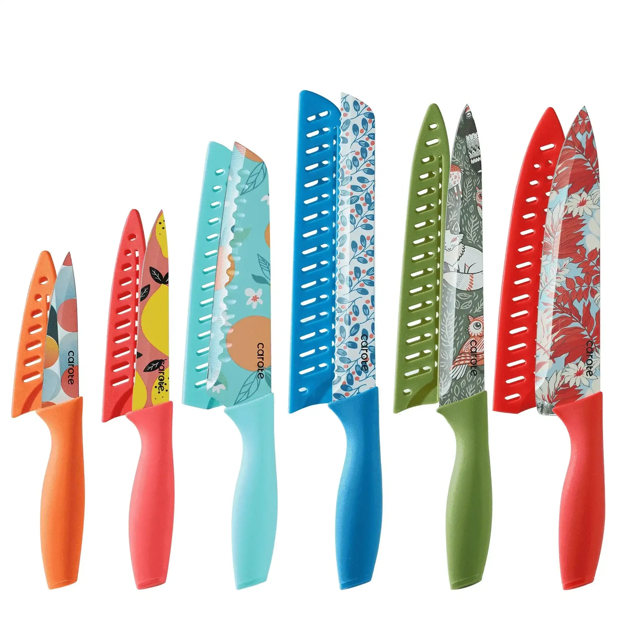 Carote 12 Pcs Kitchen Knife Set, Stainless Steel Knife Set with Nonstick Creamic Coating, Taupe - USA MEGA SHOP