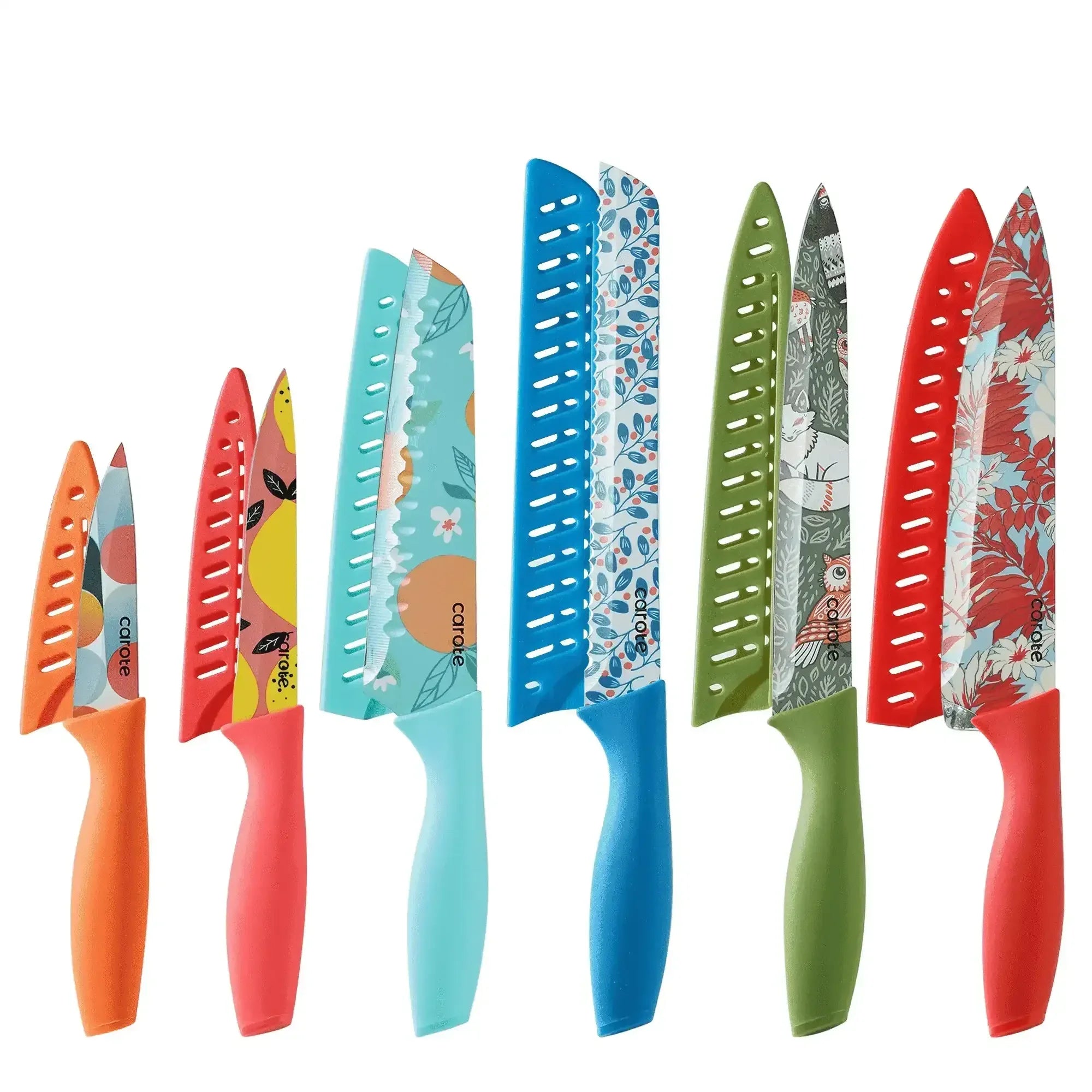 Carote 12 Pcs Kitchen Knife Set, Stainless Steel Knife Set with Nonstick Creamic Coating, Taupe