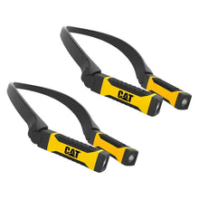 Two yellow-and-black CAT LED neck lights with flexible straps and front light modules