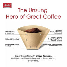 Natural brown cone coffee filter with crimped edges and round center holes