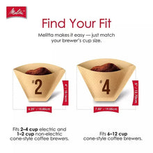 Natural brown cone coffee filters showing #2 and #4 sizes side by side
