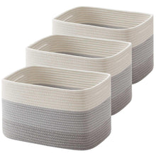 3-piece woven storage baskets, light gray tops with darker gray bases, open design