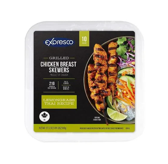Expresco Grilled Chicken Breast Skewers, Lemongrass Thai Recipe, 10 ct. - USA MEGA SHOP