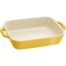 Rectangular stoneware baker tray in yellow with side handles