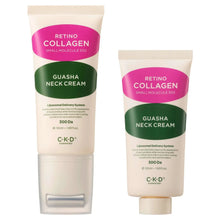 Retino collagen guasha neck cream tubes, beige with pink and green labels