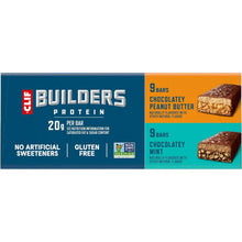 Gluten-free protein bar variety pack box with chocolate peanut butter and chocolate mint