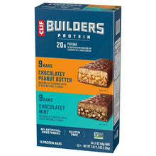 CLIF BUILDERS protein bar box, 18 bars total, gluten free, 20g per bar