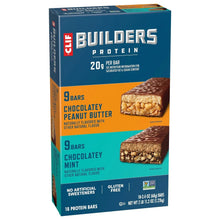 CLIF BUILDERS protein bar variety box, chocolate peanut butter and chocolate mint