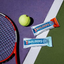 Assorted CLIF BUILDERS protein bars in wrappers, 20g per bar
