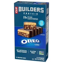 CLIF BUILDERS protein bar multipack box with Oreo flavored bars and 15 count
