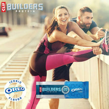 CLIF BUILDERS Oreo-flavor protein bars shown with training scene and product packet
