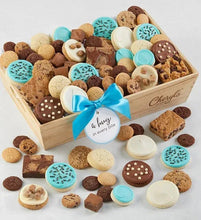 Assorted cookies gift basket in a wooden tray with chocolate, vanilla, and frosted cookies