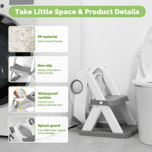 Toddler potty training seat with grey non-slip ladder and splash-guard style design