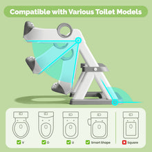 Potty training toilet seat adapter with grey ladder and side support arms