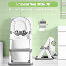White potty training toilet seat with grey ladder base and molded splash guards
