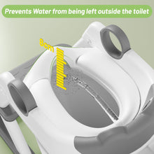 Close-up of potty training toilet seat with grey splash guard around the opening