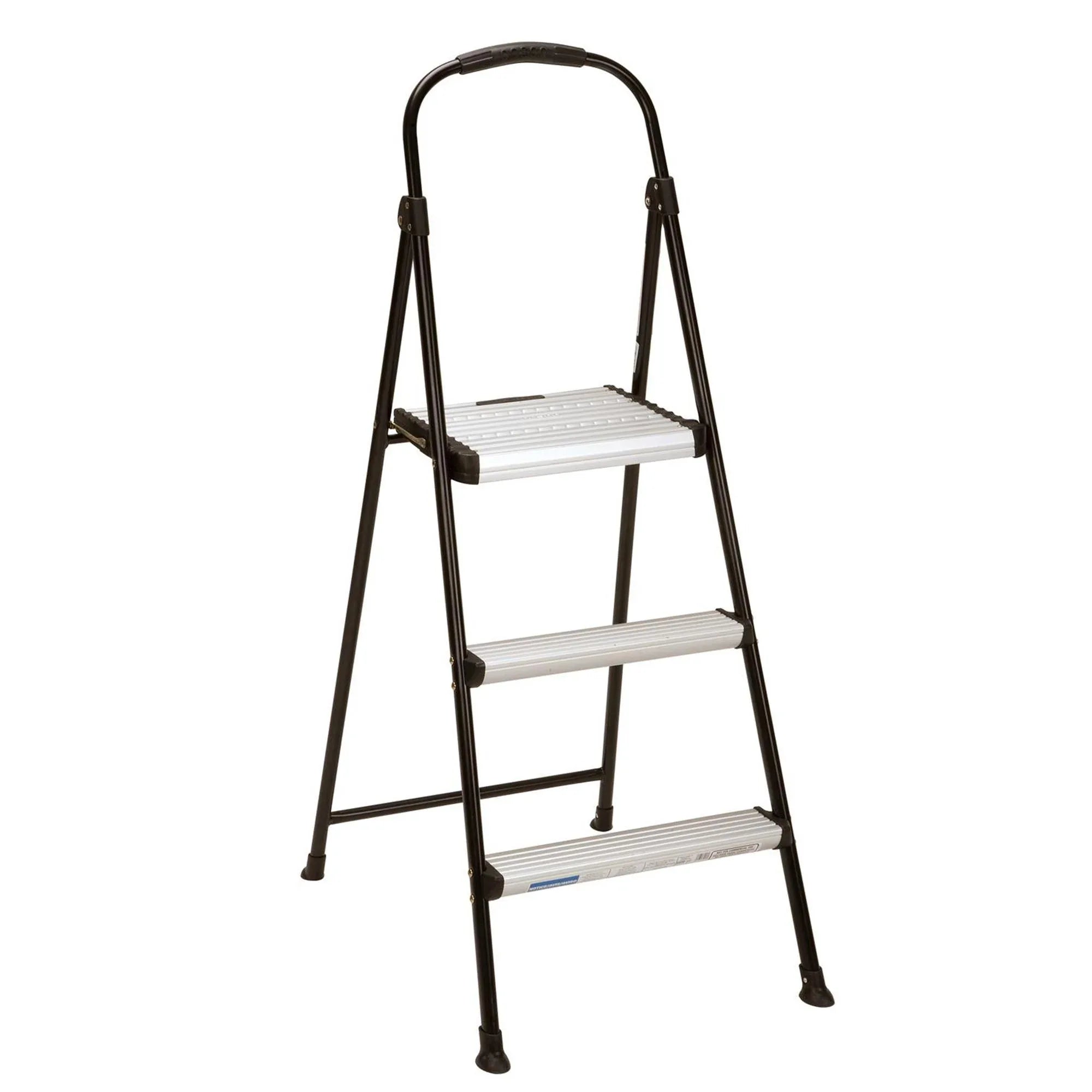 3-Step Folding Step Stool with Rubber Hand Grip, 8 Ft. 10 in. Max Reach (Black)