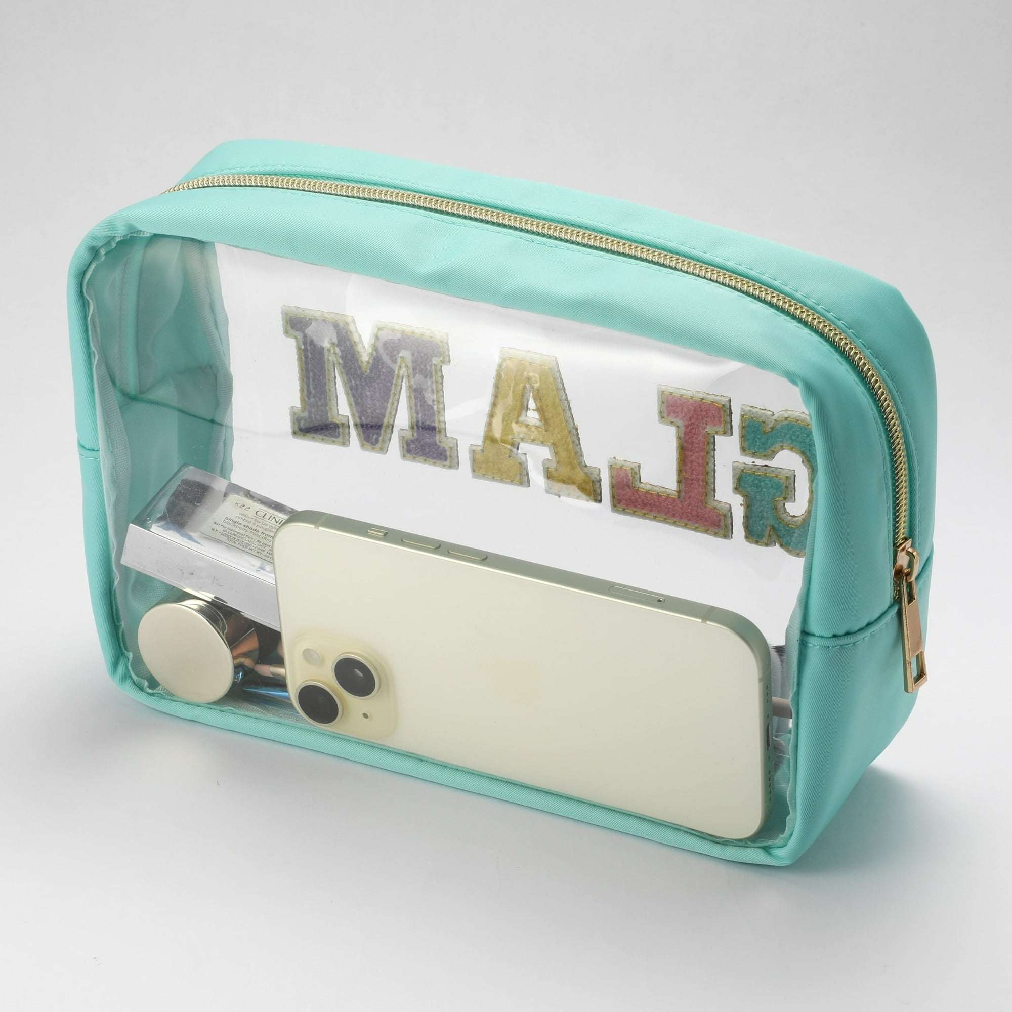 Walmart Glam Cosmetic Bag, Nylon & PVC, Teal Trim, Size 3.3" x 8.8" x 5.9"