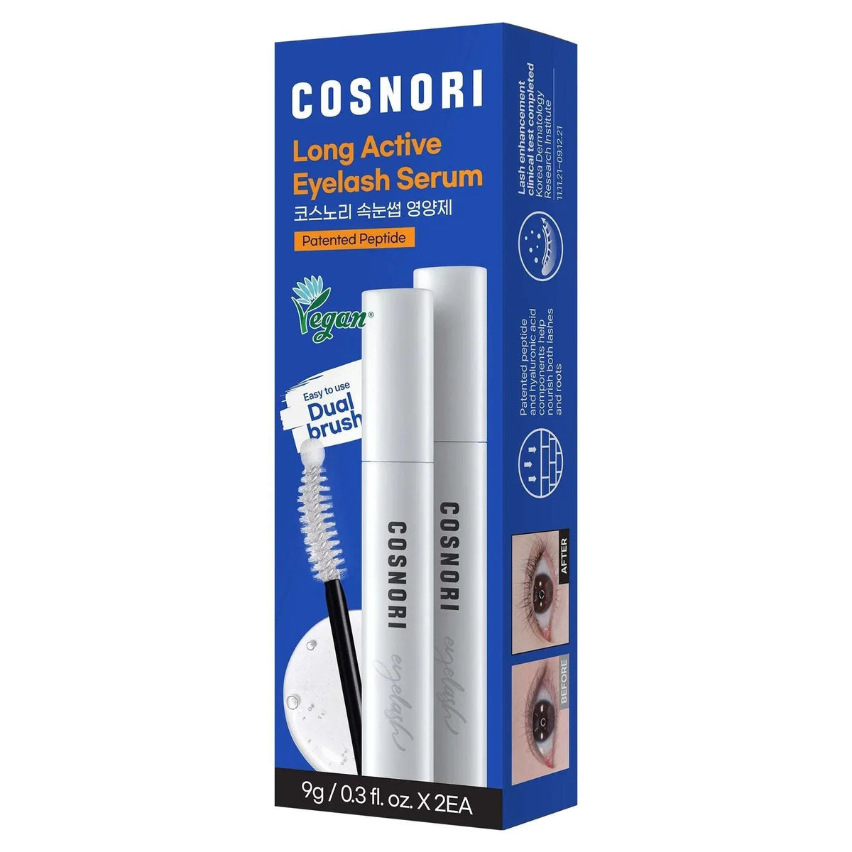 COSNORI Long Active Eyelash Serum, 0.31 fl oz, 2-pack