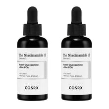 Niacinamide serum bottles set, black dropper caps, 2-pack, clear label