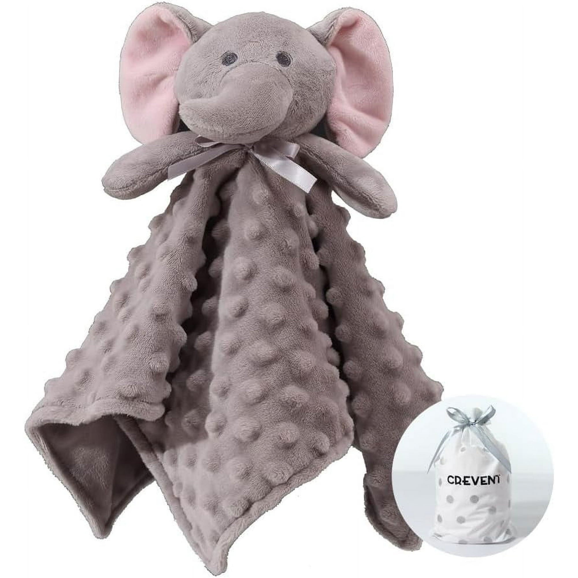 CREVENT Baby Gift Set Storage Basket with 2 Baby Blanket,1 Security Blanket,1 Taggie,1 Gift Bag with Ribbon, Blue, Unisex, 5Items