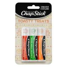 ChapStick Toasty Treats lip balm 3-pack with three lip balm sticks in blister pack