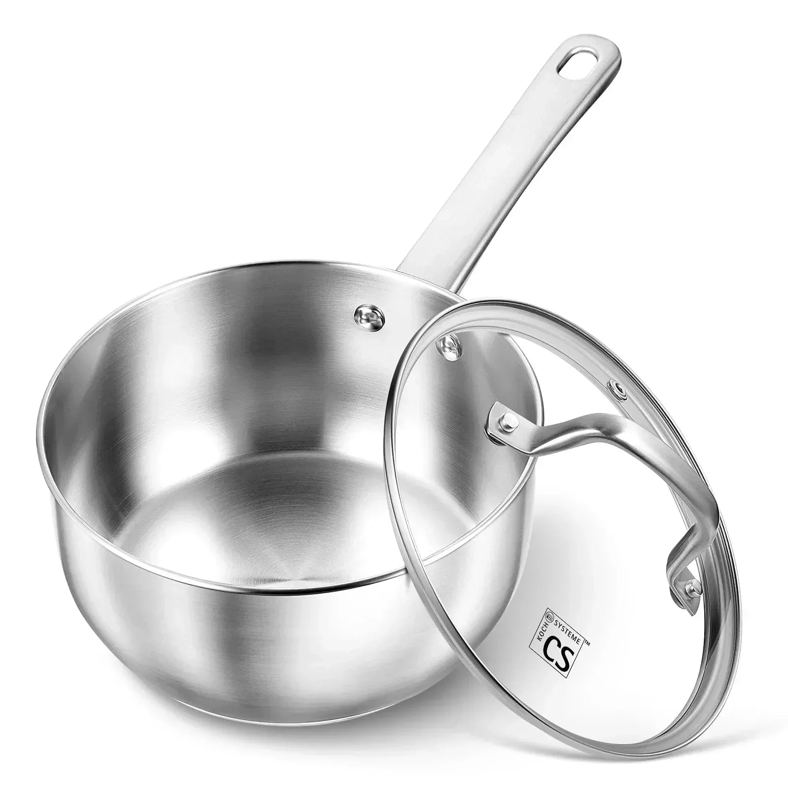 Koch Systeme CS 1&2&3QT Stainless Steel Saucepan Set, 6 Piece Pot Set, Small Pot Set with Lid, Induction Compatible