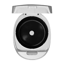 Open white CUCKOO rice cooker showing black inner cooking pot