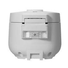 White CUCKOO 6-cup rice cooker viewed from top with opened inner lid