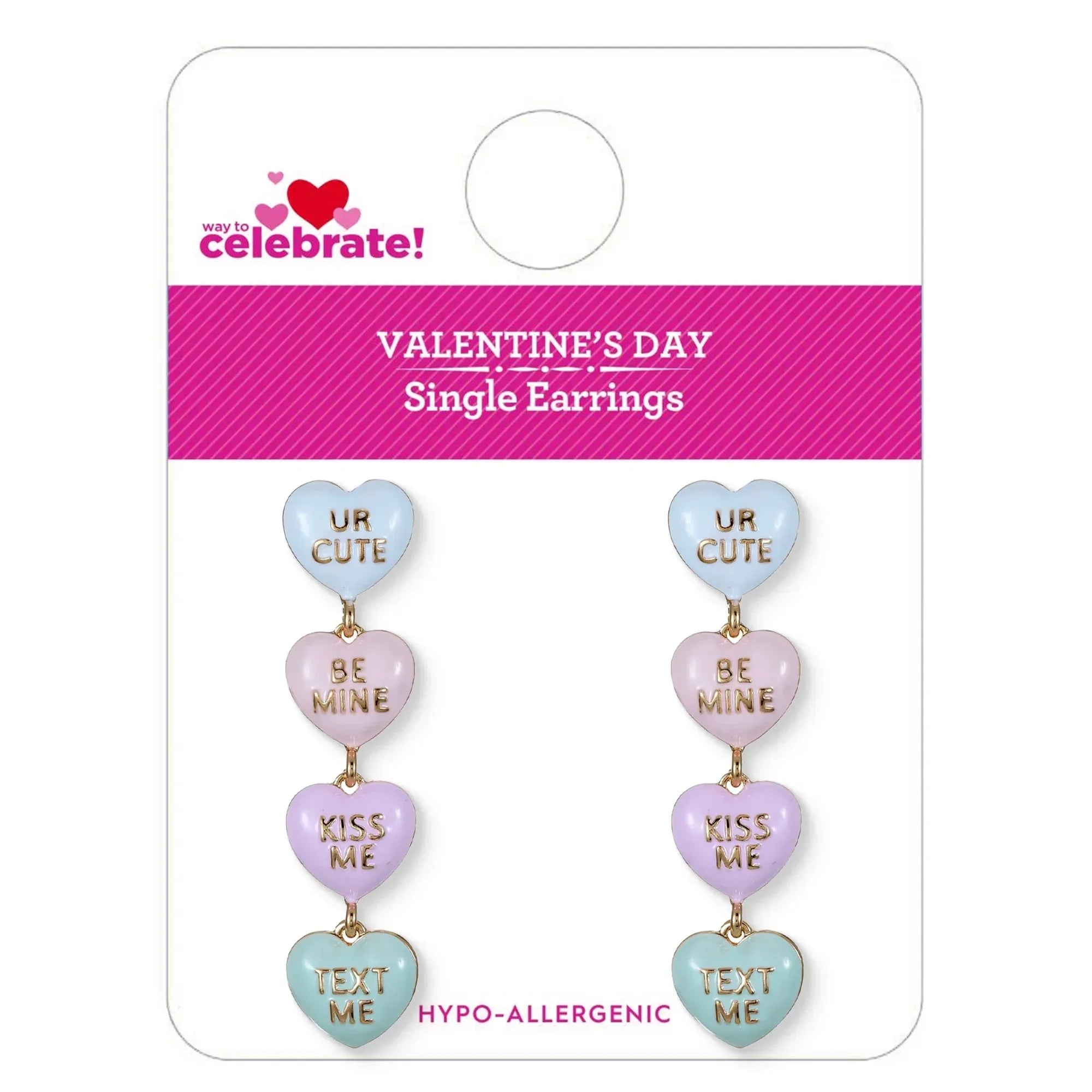 Way to Celebrate Valentine's Day Linear Multicolor Heart Earrings, 1 Pair