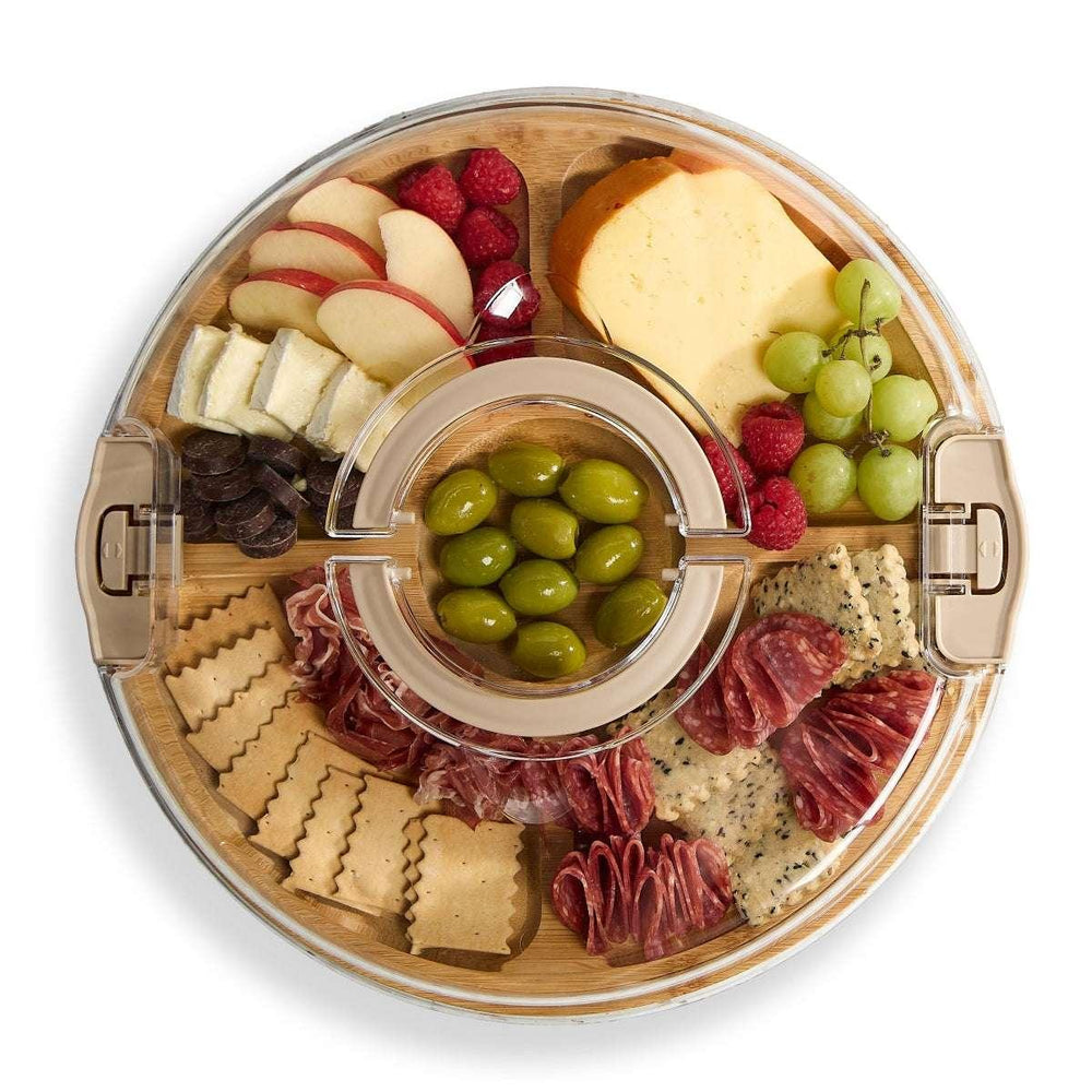 Cook With Color Rectangular Bamboo Cutting Board with Locking Lid, Dual-Function Charcuterie & Serving Board - USA MEGA SHOP