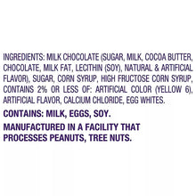 Ingredients label on chocolate Easter candy egg package