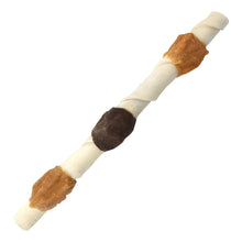 Beef hide shish kabob dog chew bone-shaped with white and brown segments