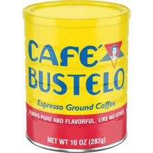 Cafe Bustelo espresso ground coffee can, dark roast label, yellow body, 10 oz net wt.
