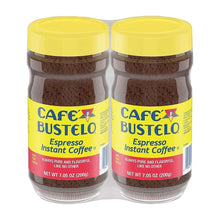 Instant espresso coffee jars, Cafe Bustelo branding, yellow caps, two-pack, 7.05 oz each