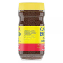 Instant espresso coffee jar, Cafe Bustelo back label with preparation text, yellow cap