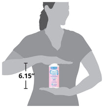 Body powder bottle size shown against a person, 6.15 inch height mark