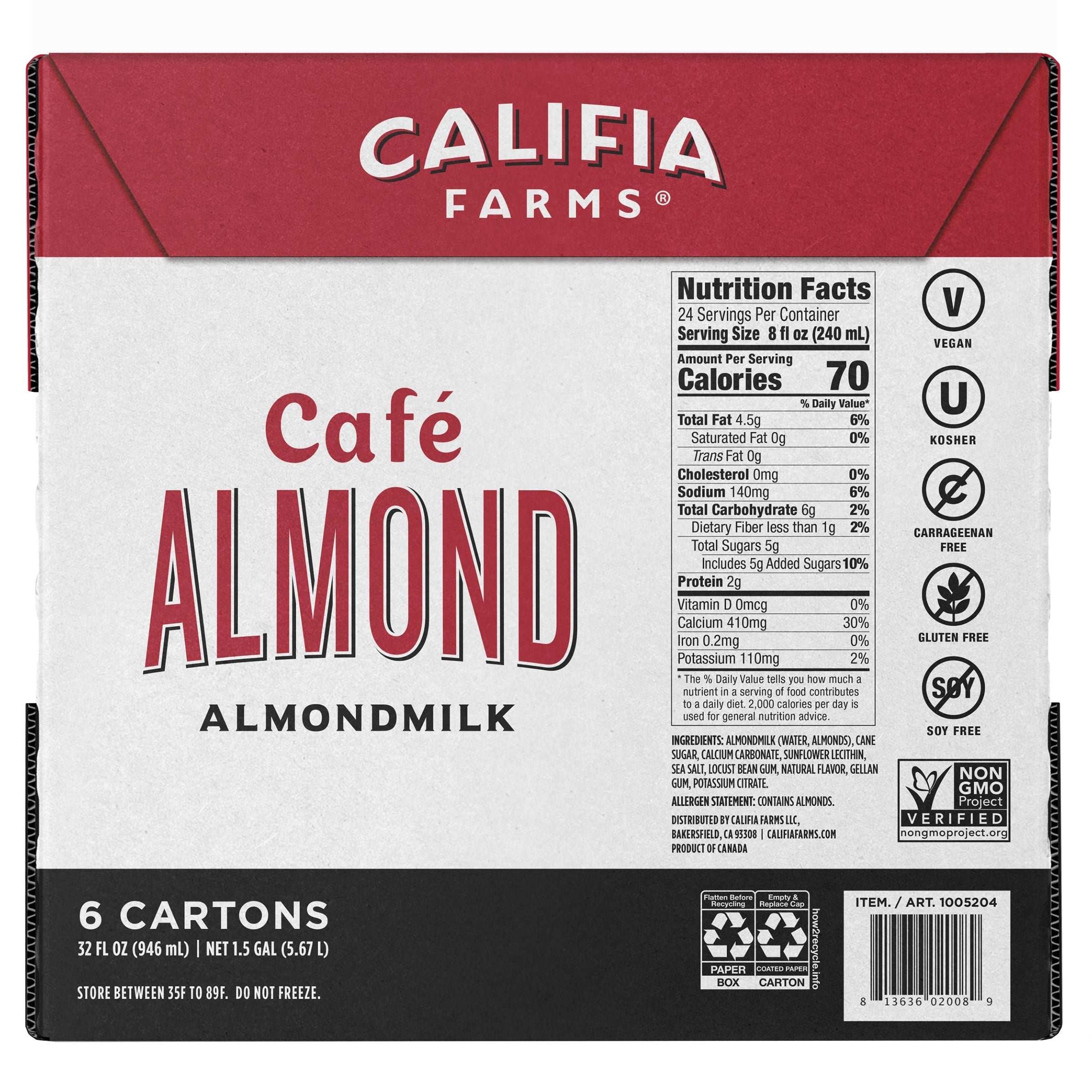 Califia Farms, Cafe Almond Milk, 32 oz, 6-count