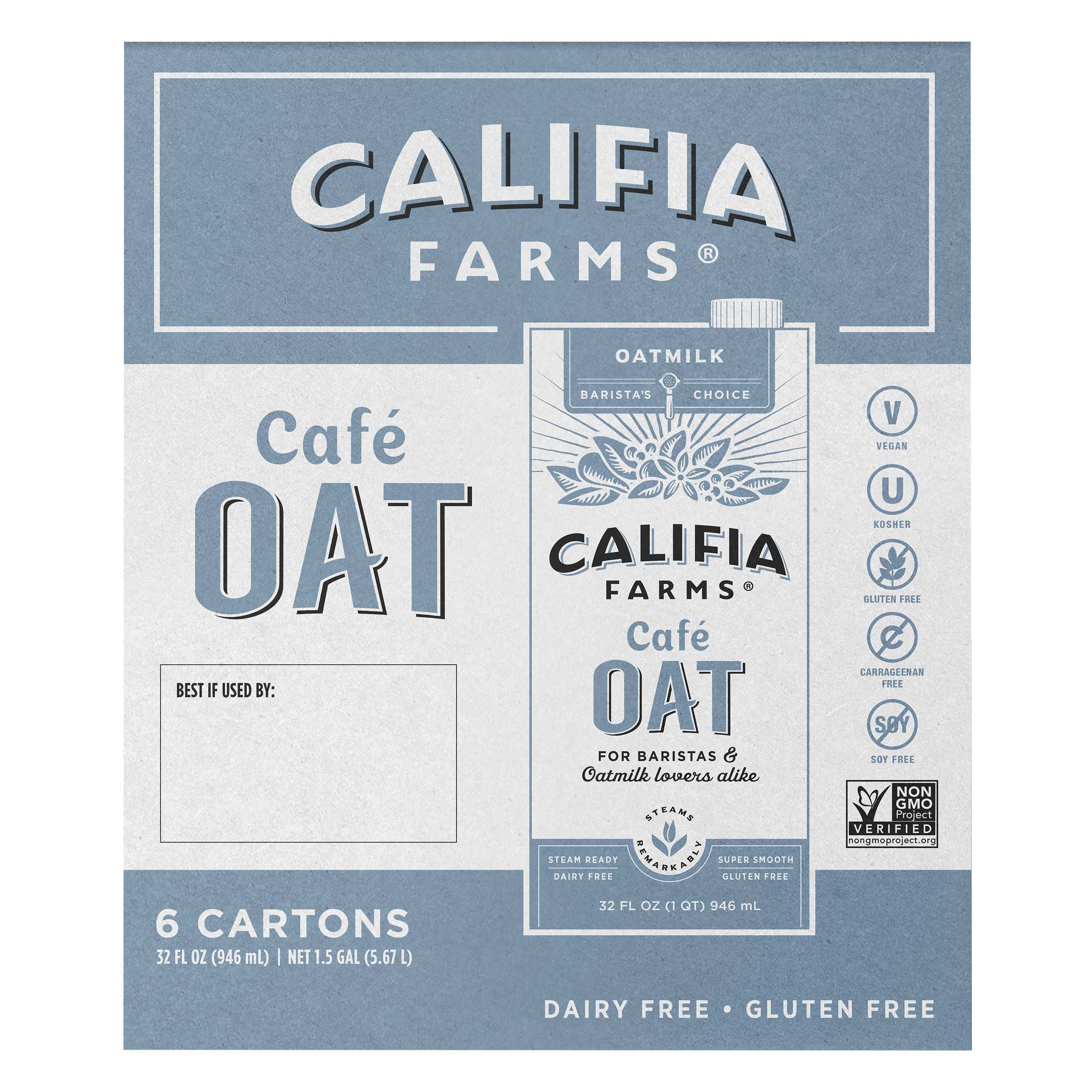 Califia Farms, Cafe Oat Milk, 32 fl oz, 6-Count