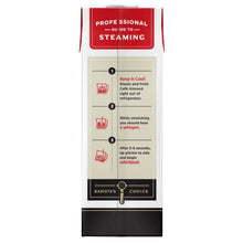 Almond milk carton, Café Almond, label showing professional steaming steps