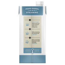 Califia Farms Cafe Oat Milk carton, steaming and temperature guide panel