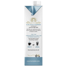 Califia Farms Cafe Oat Milk carton, serving icons and instructions on side