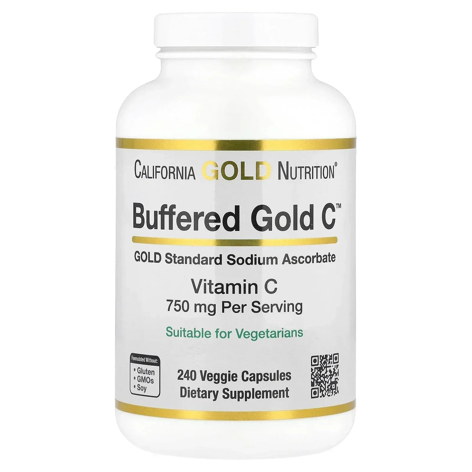 California Gold Nutrition Buffered Gold C, Gold Standard Sodium Ascorbate (Vitamin C), 60 Veggie Capsules