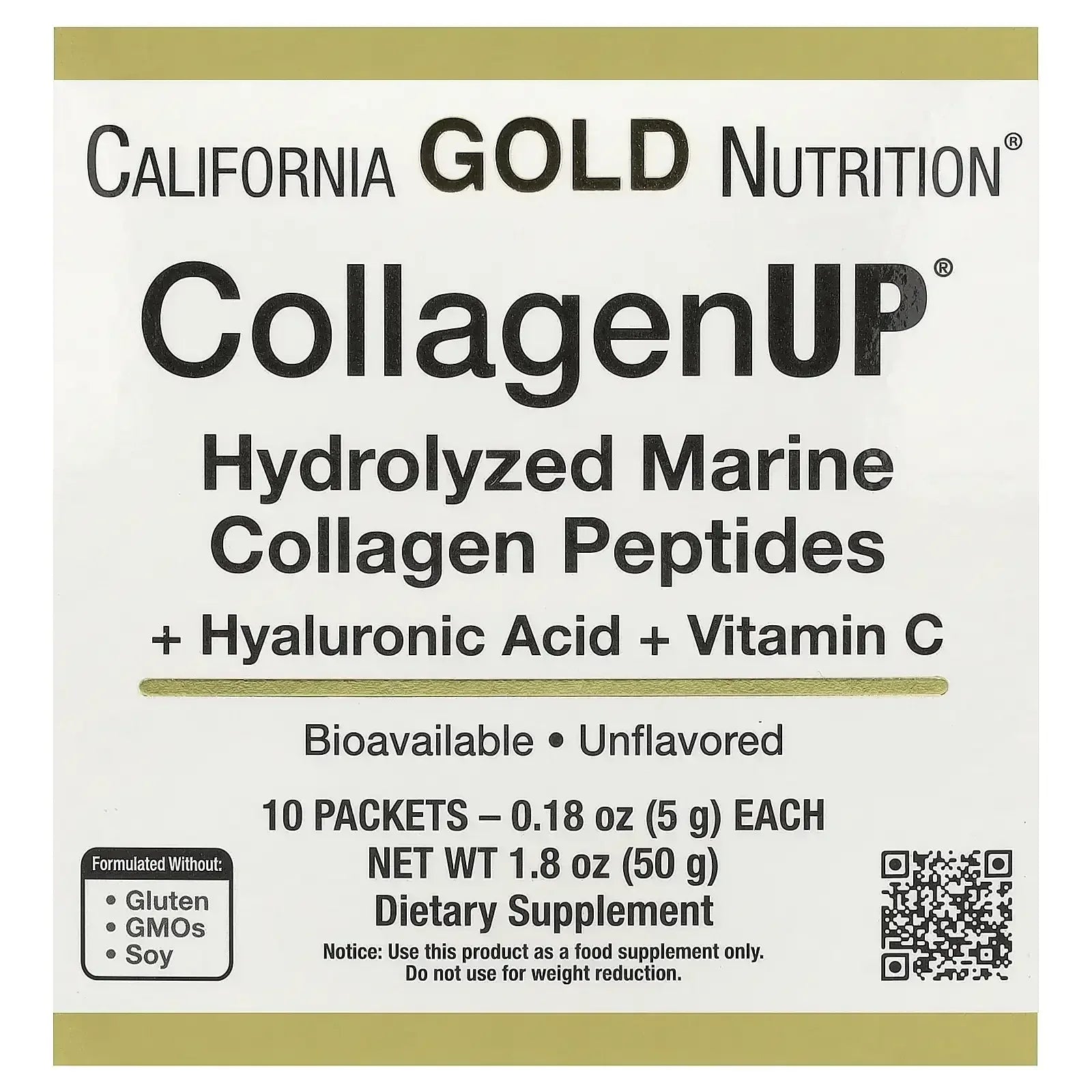 California Gold Nutrition CollagenUP®, Hydrolyzed Marine Collagen Peptides with Hyaluronic Acid and Vitamin C, Unflavored, 7.26 oz (206 g)
