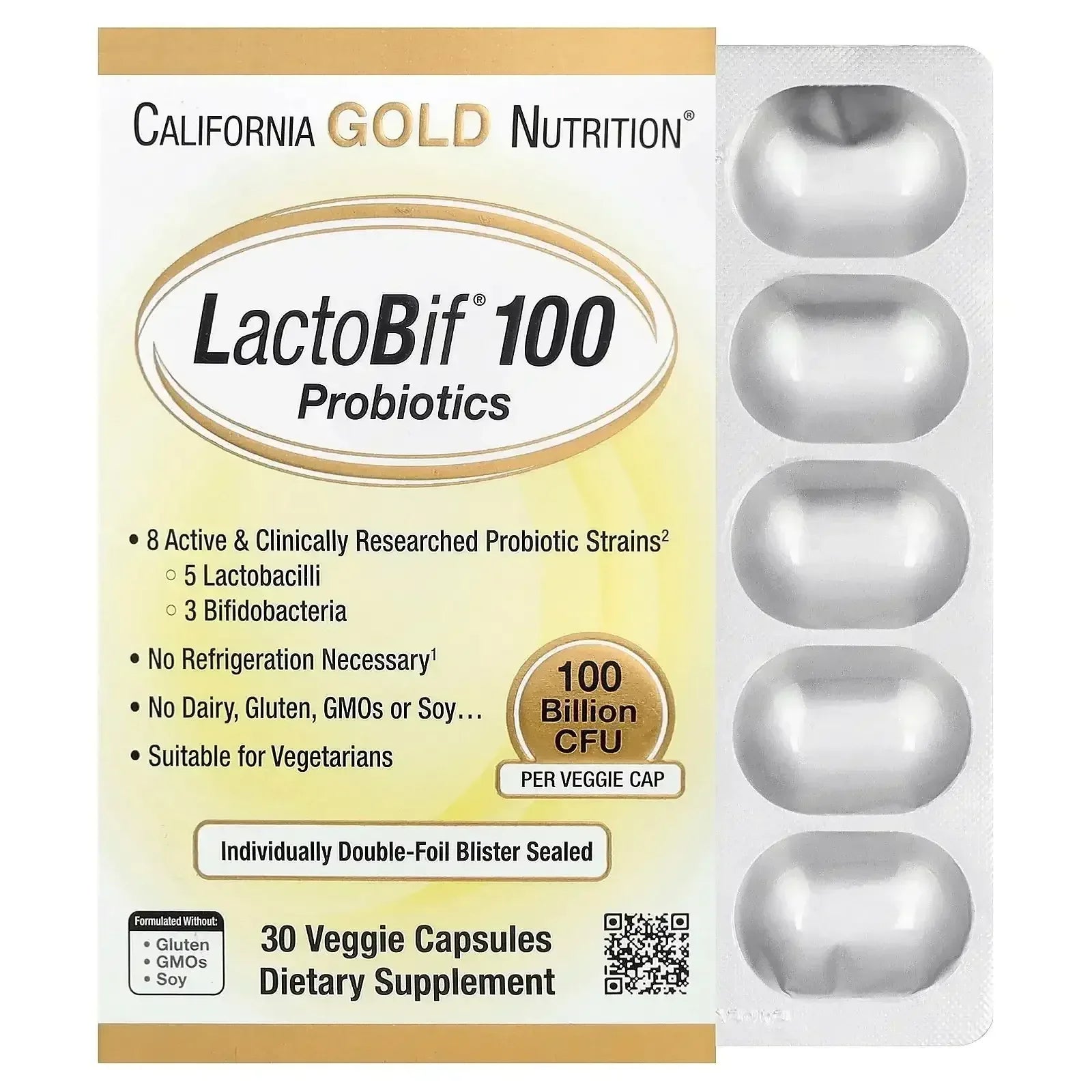 California Gold Nutrition LactoBif® 30 Probiotics, 30 Billion CFU, 60 Veggie Capsules