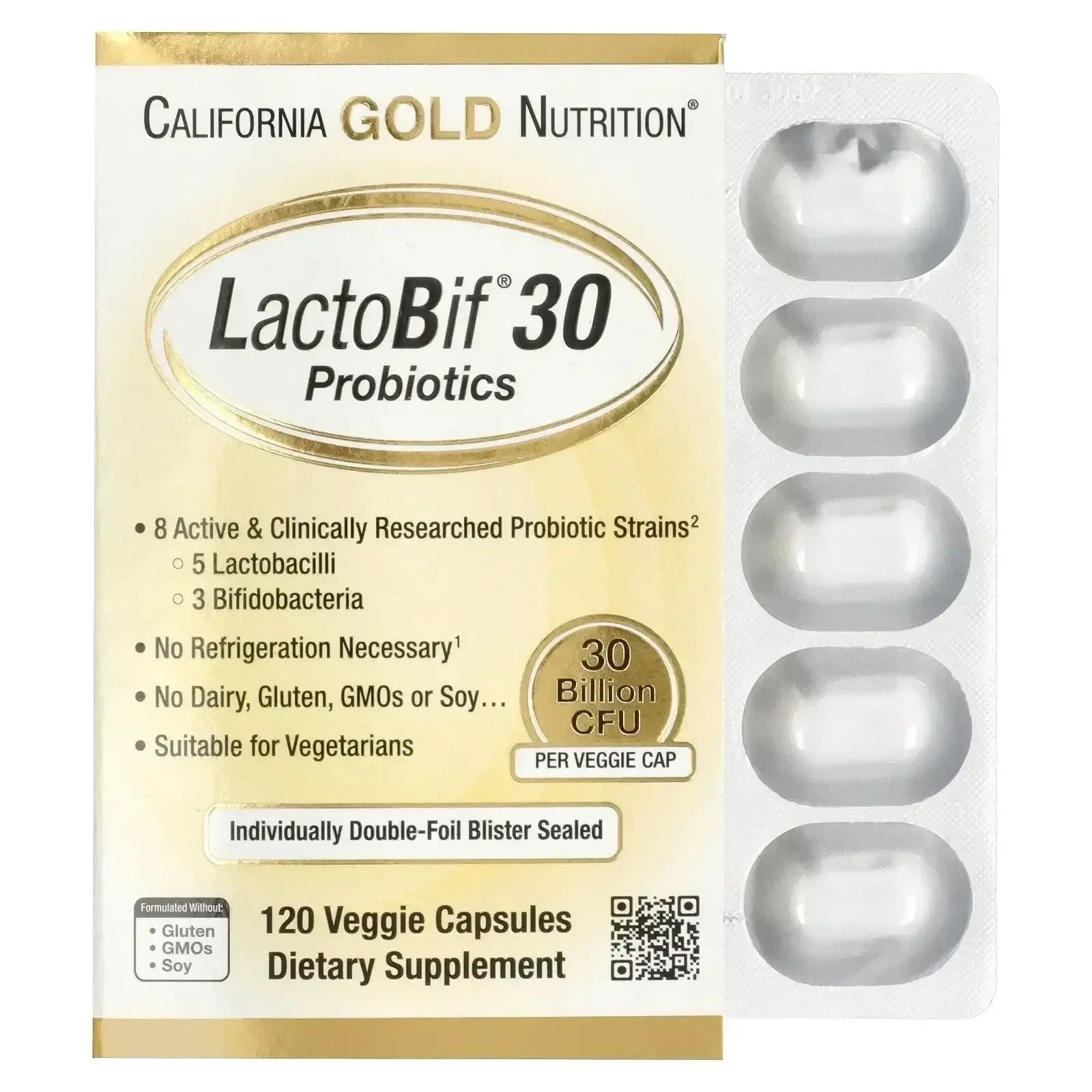 California Gold Nutrition LactoBif® 30 Probiotics, 30 Billion CFU, 60 Veggie Capsules